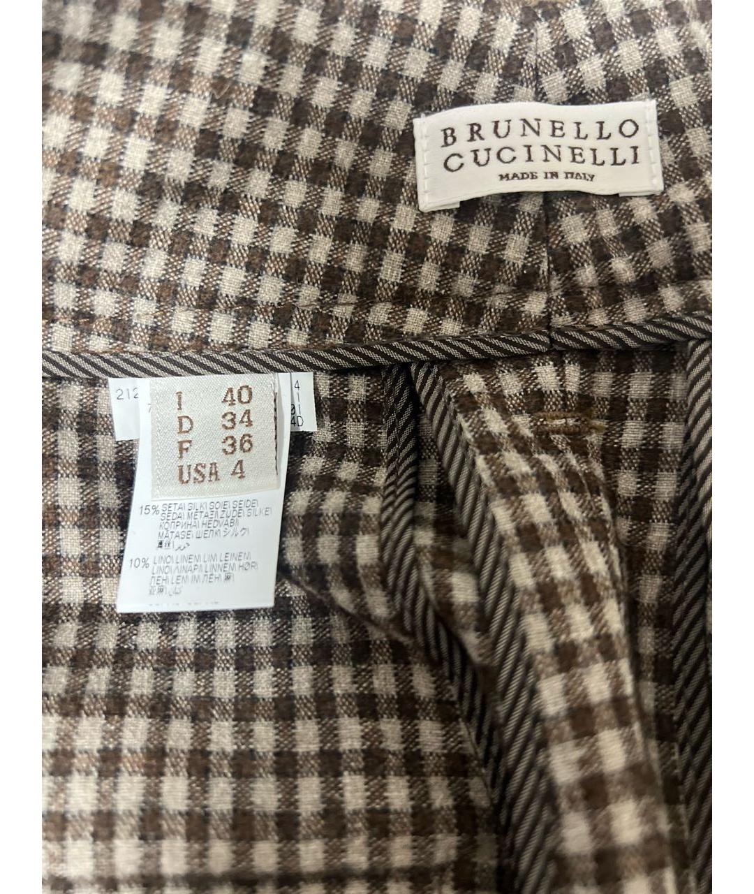 BRUNELLO CUCINELLI Коричневые шерстяные прямые брюки, фото 6