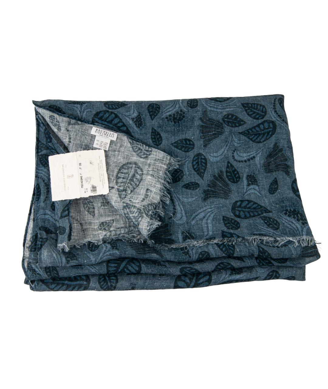 BRUNELLO CUCINELLI Темно-синий льняной шарф, фото 3