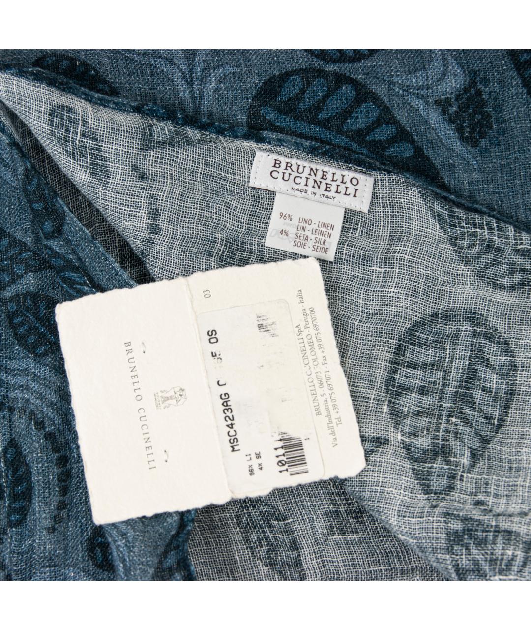 BRUNELLO CUCINELLI Темно-синий льняной шарф, фото 4
