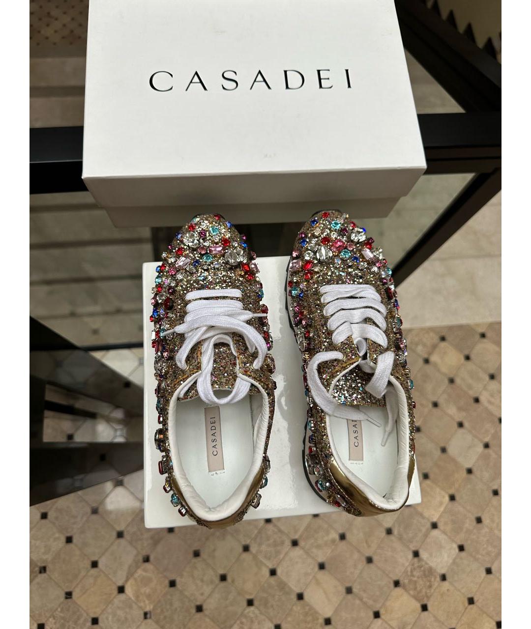 CASADEI Золотые кожаные кеды, фото 3