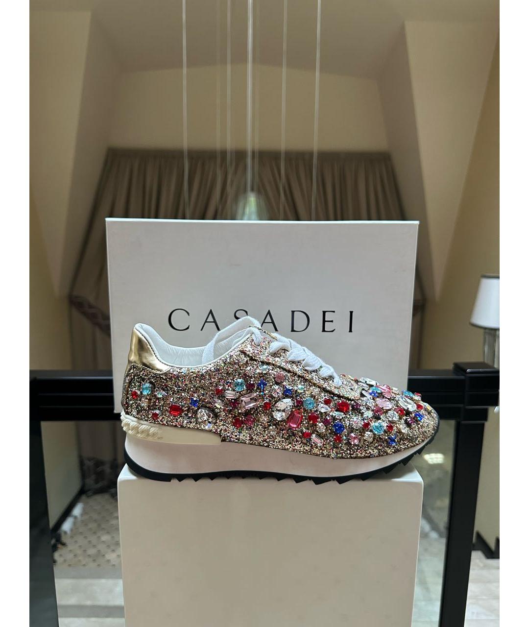 CASADEI Золотые кожаные кеды, фото 5