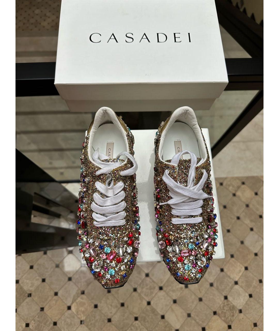 CASADEI Золотые кожаные кеды, фото 2