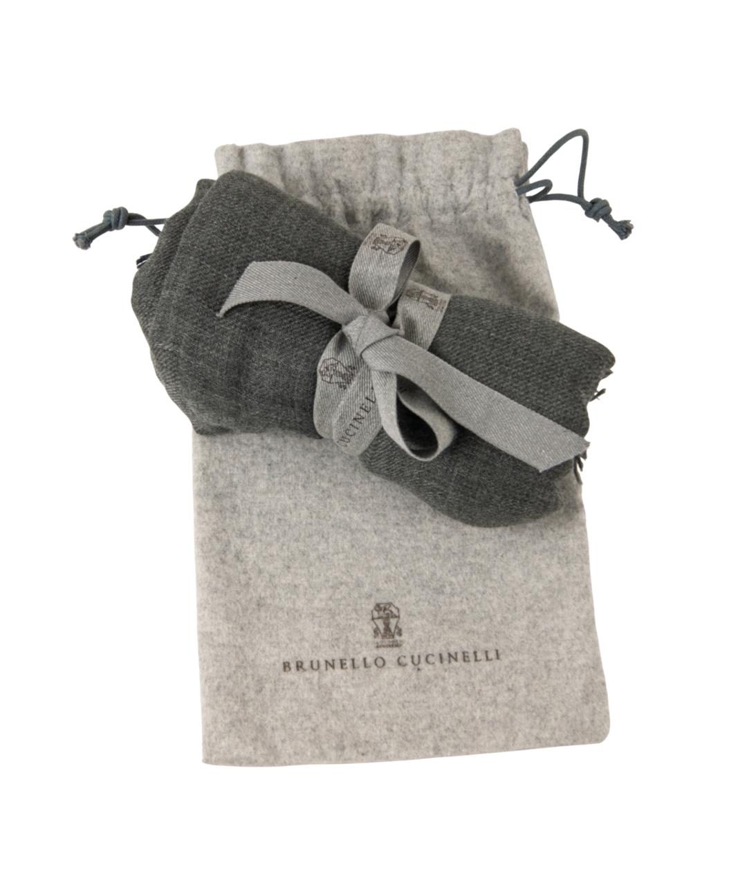 BRUNELLO CUCINELLI Серый кашемировый шарф, фото 5