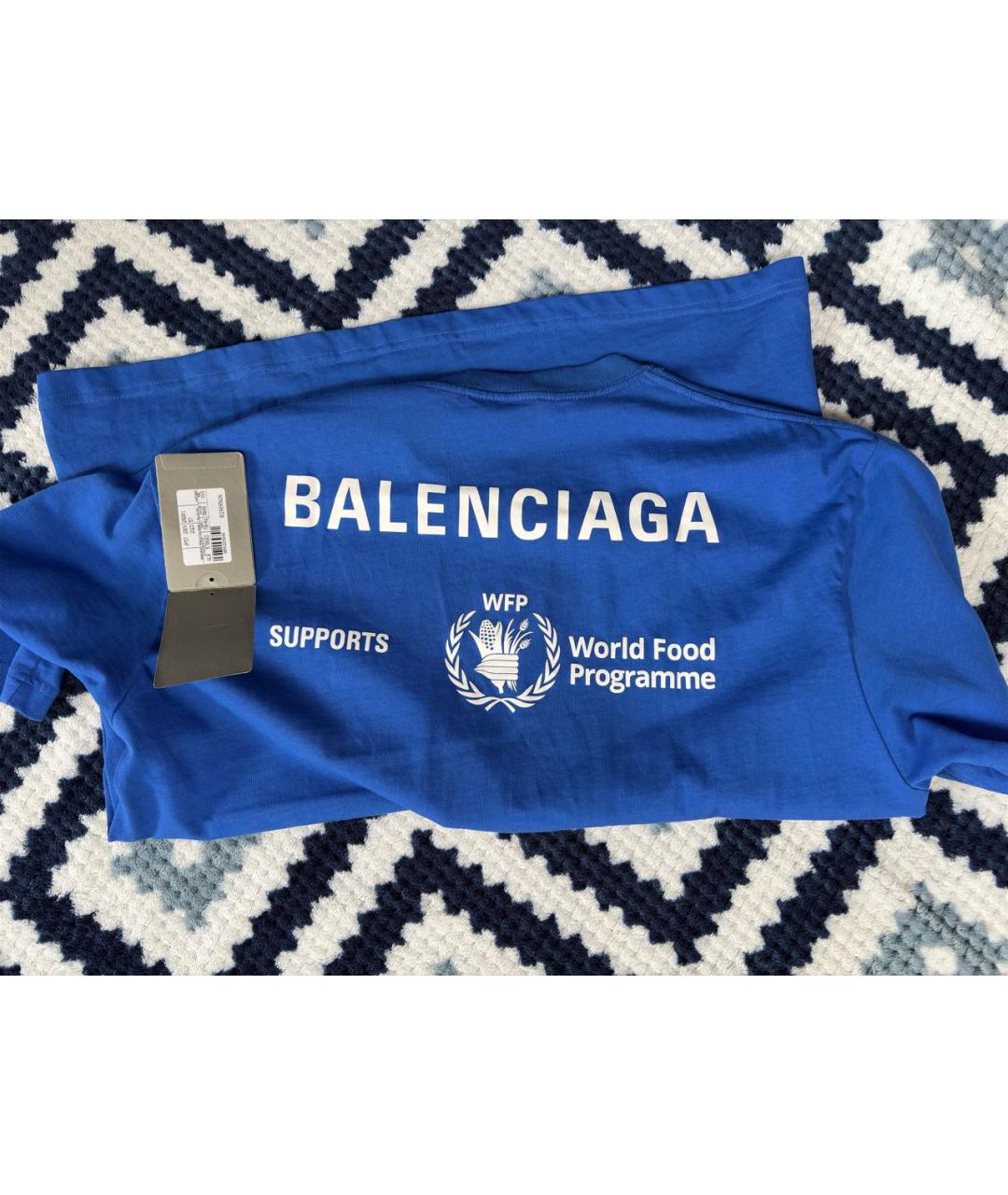 BALENCIAGA Синяя хлопковая футболка, фото 3