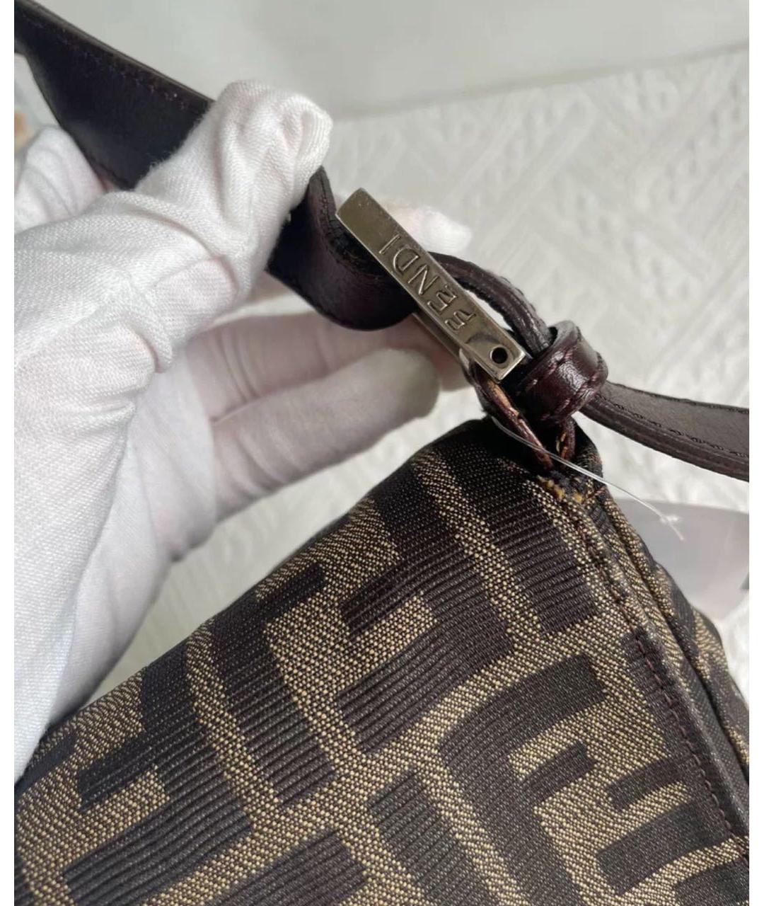 FENDI Коричневая жаккардовая сумка через плечо, фото 6