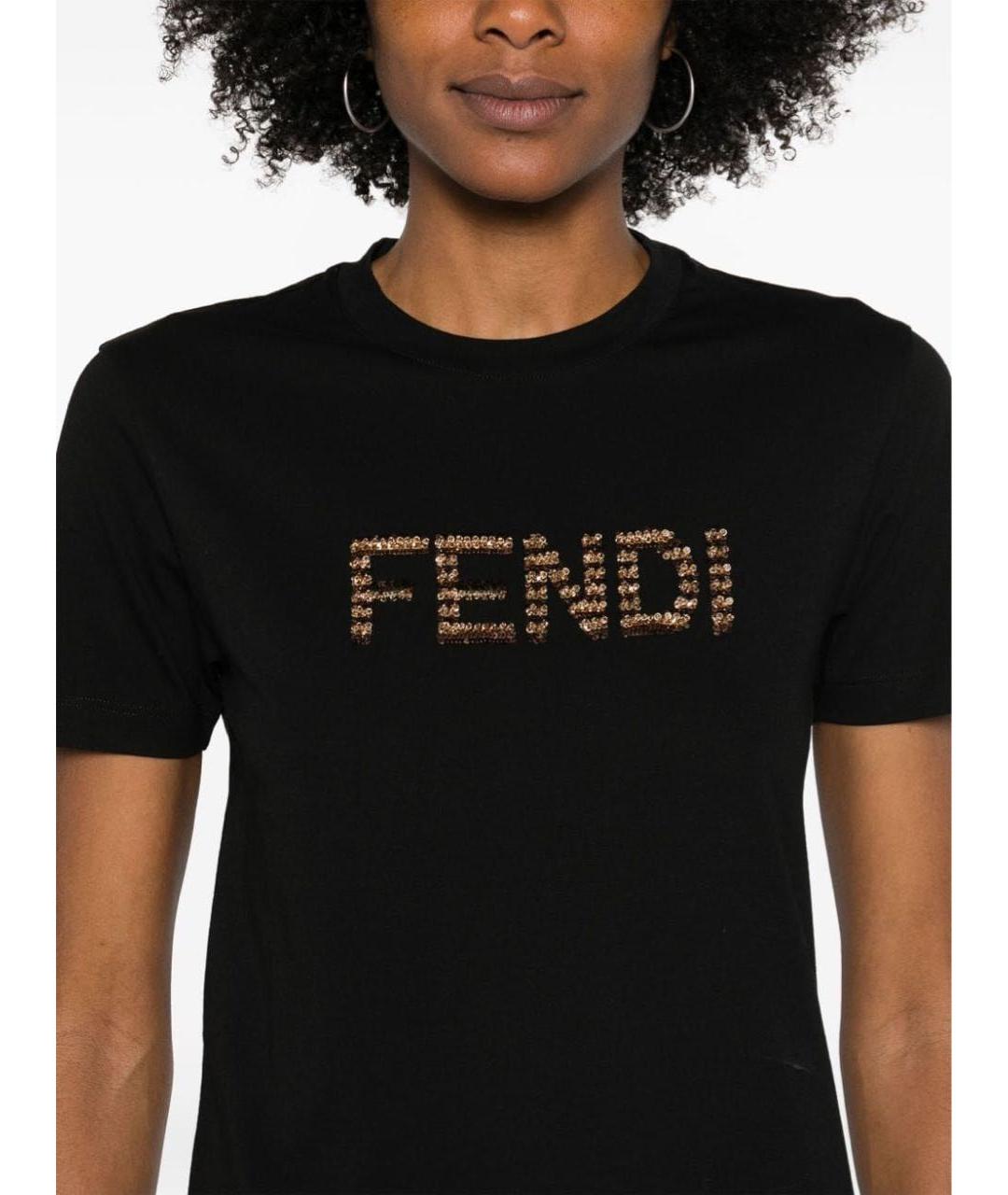 FENDI Черная хлопковая футболка, фото 3