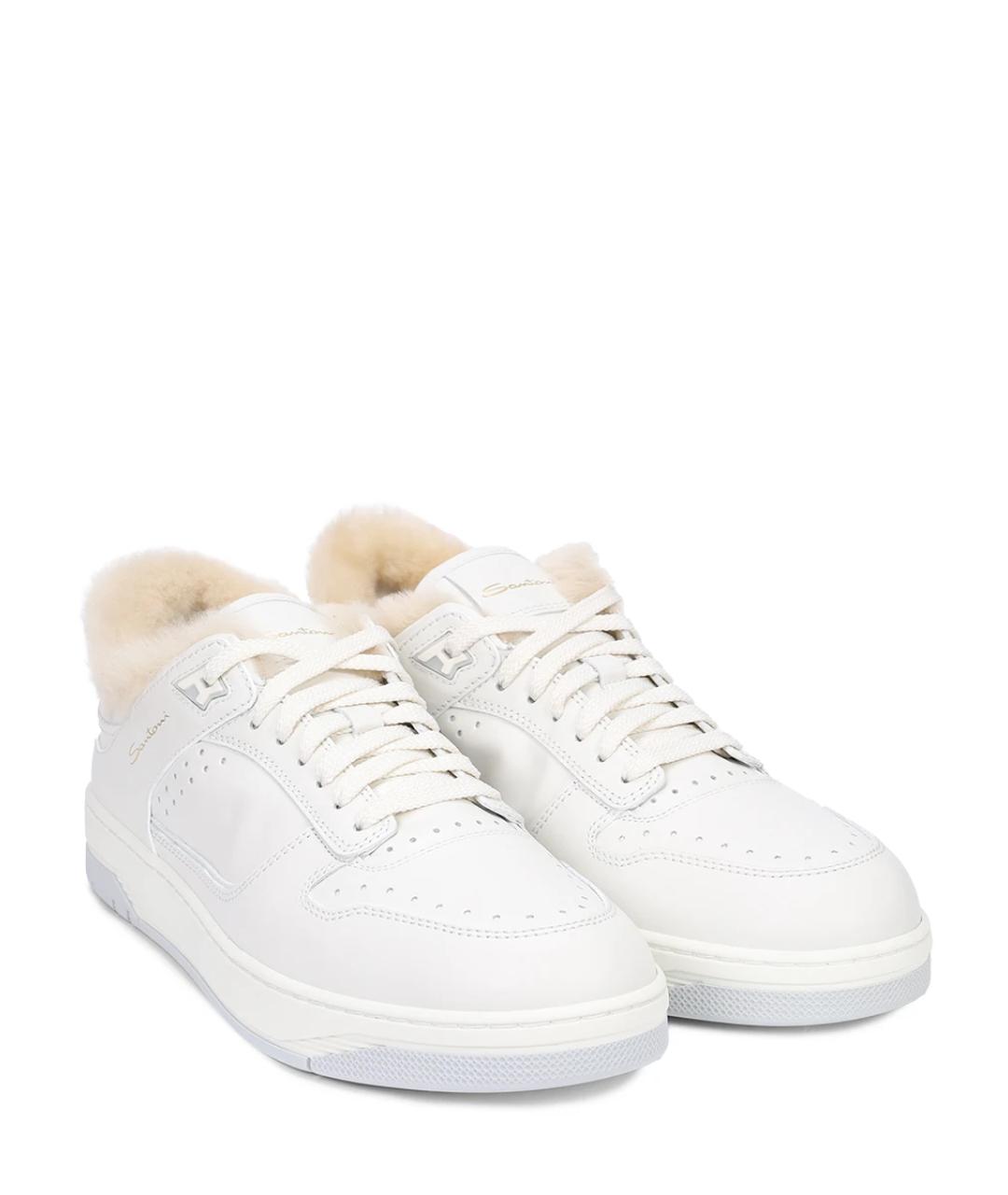 SANTONI Белые кожаные высокие кроссовки / кеды, фото 2