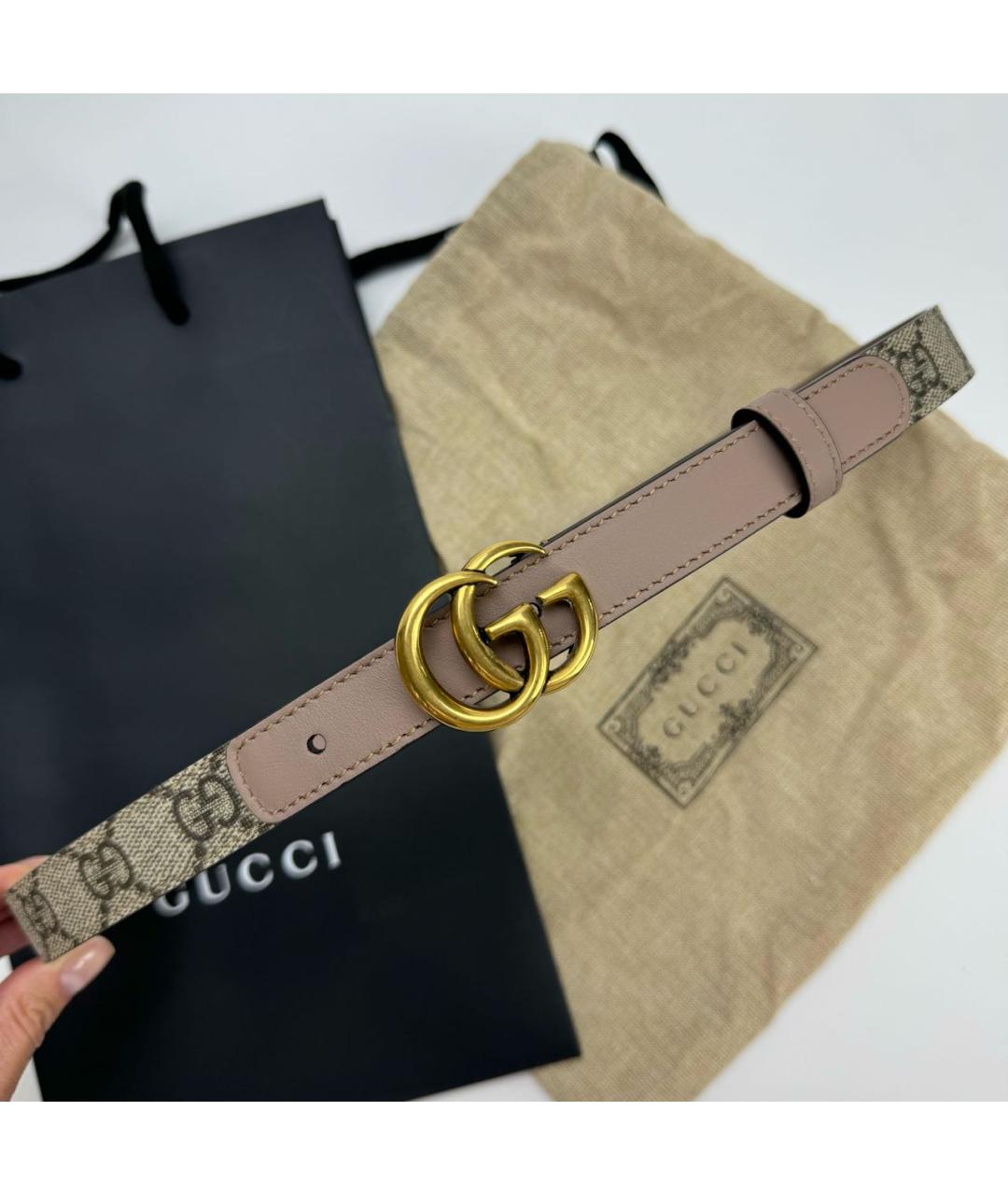 GUCCI Бежевый кожаный ремень, фото 9