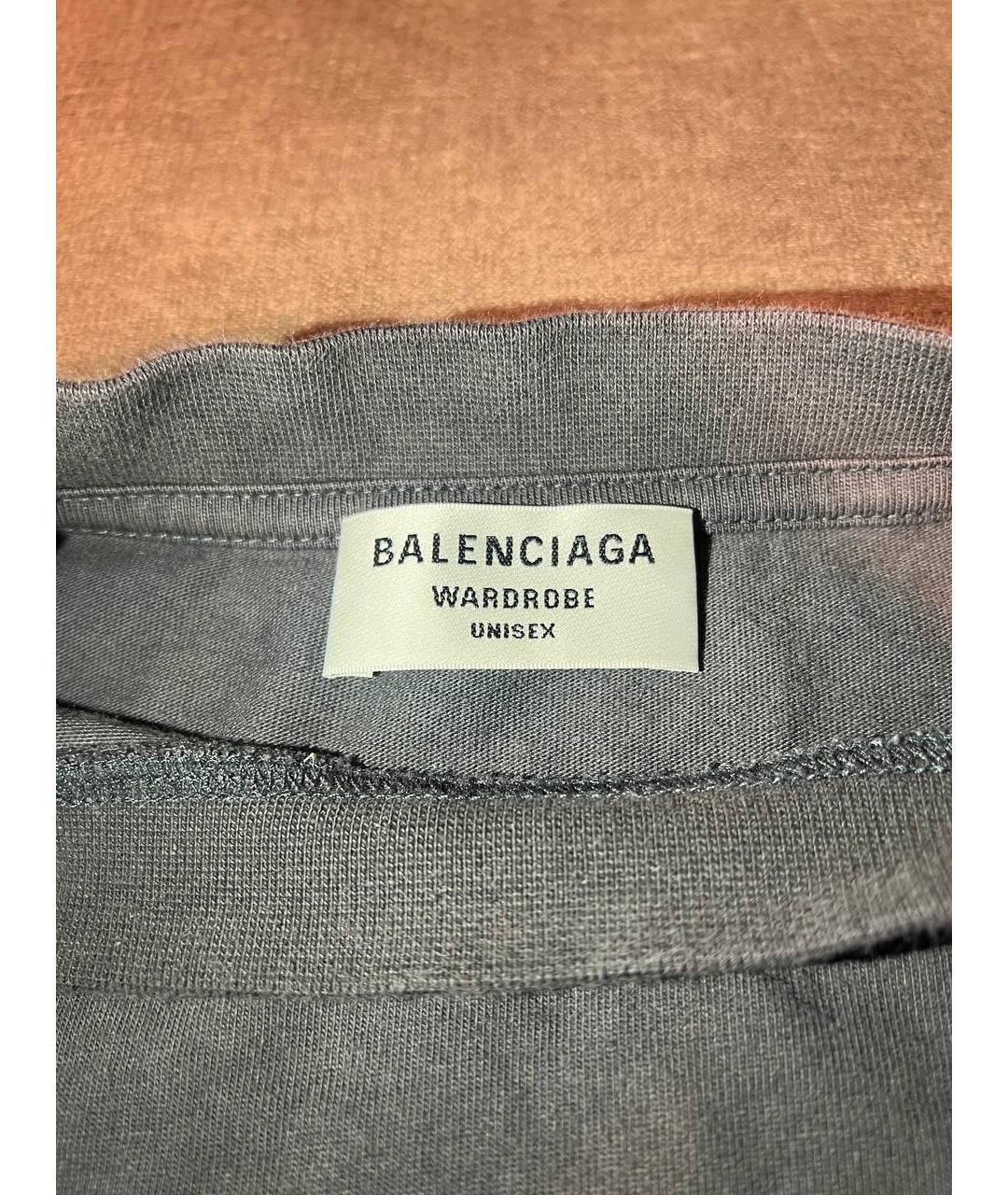 BALENCIAGA Серая хлопковая футболка, фото 3