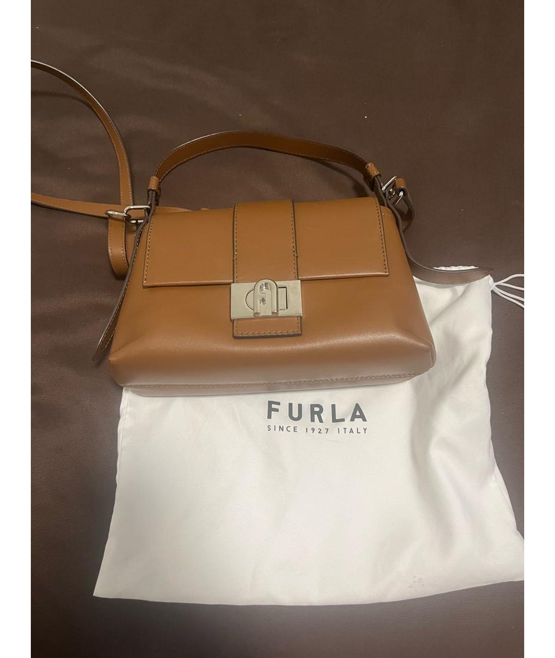 FURLA Коричневая кожаная сумка через плечо, фото 5