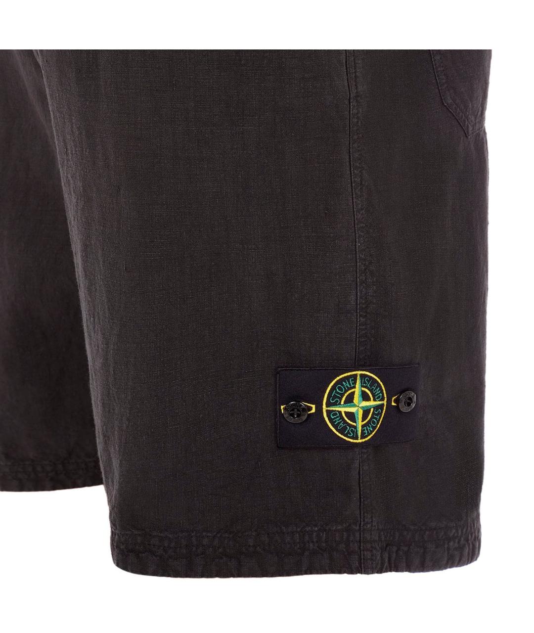 STONE ISLAND Черные льняные шорты, фото 3