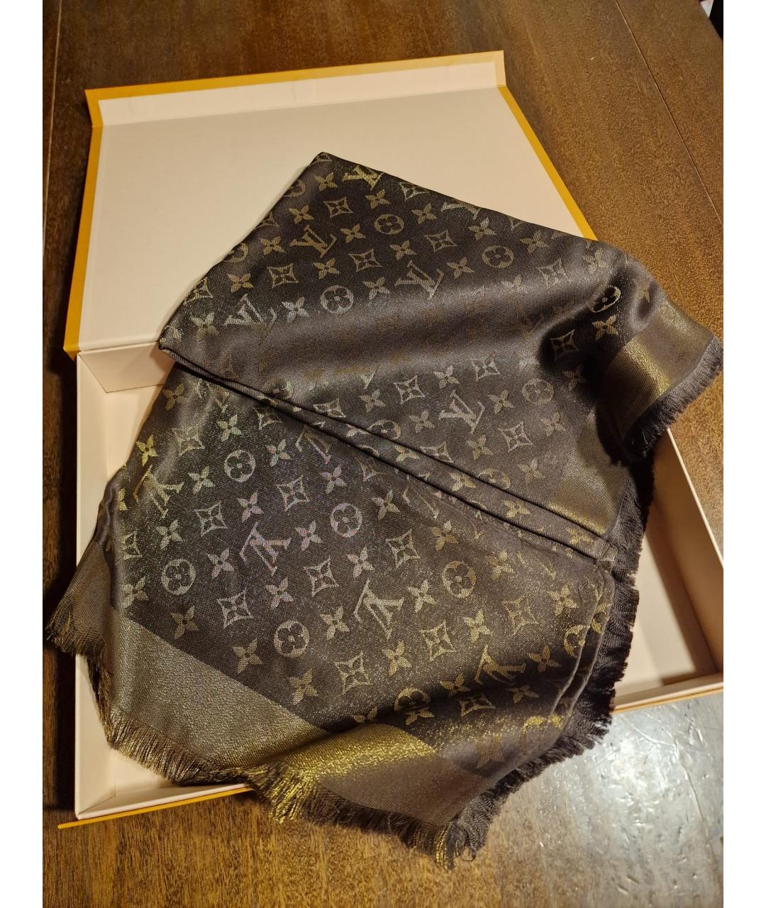 LOUIS VUITTON Коричневый шелковый платок, фото 6