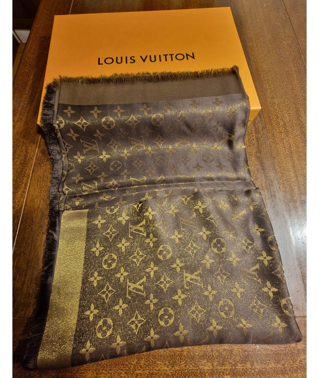 LOUIS VUITTON Коричневый шелковый платок, фото 5