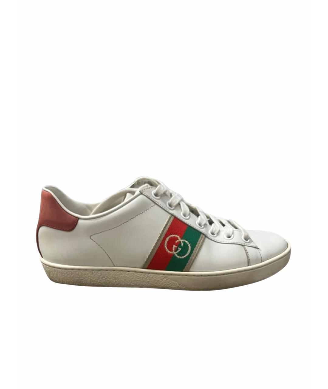 GUCCI Белые кожаные кеды, фото 1