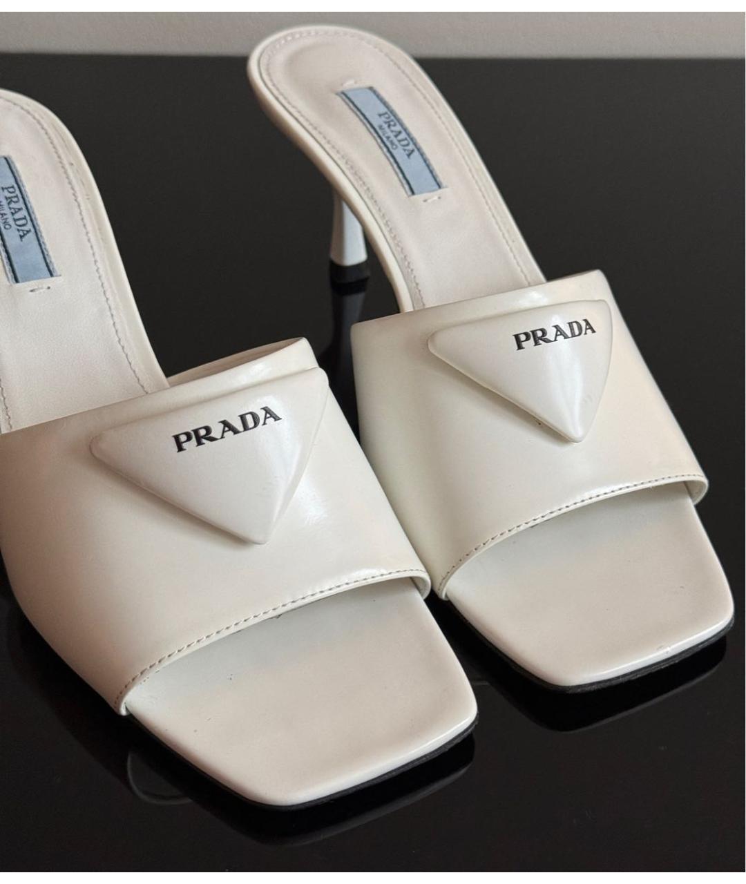 PRADA Белые кожаные мюли, фото 6