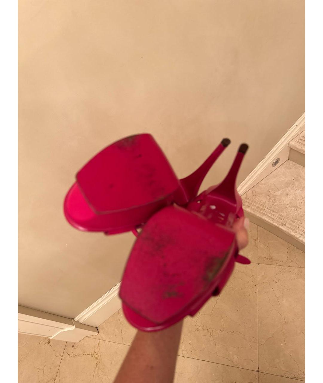 SAINT LAURENT Фуксия кожаные босоножки, фото 5