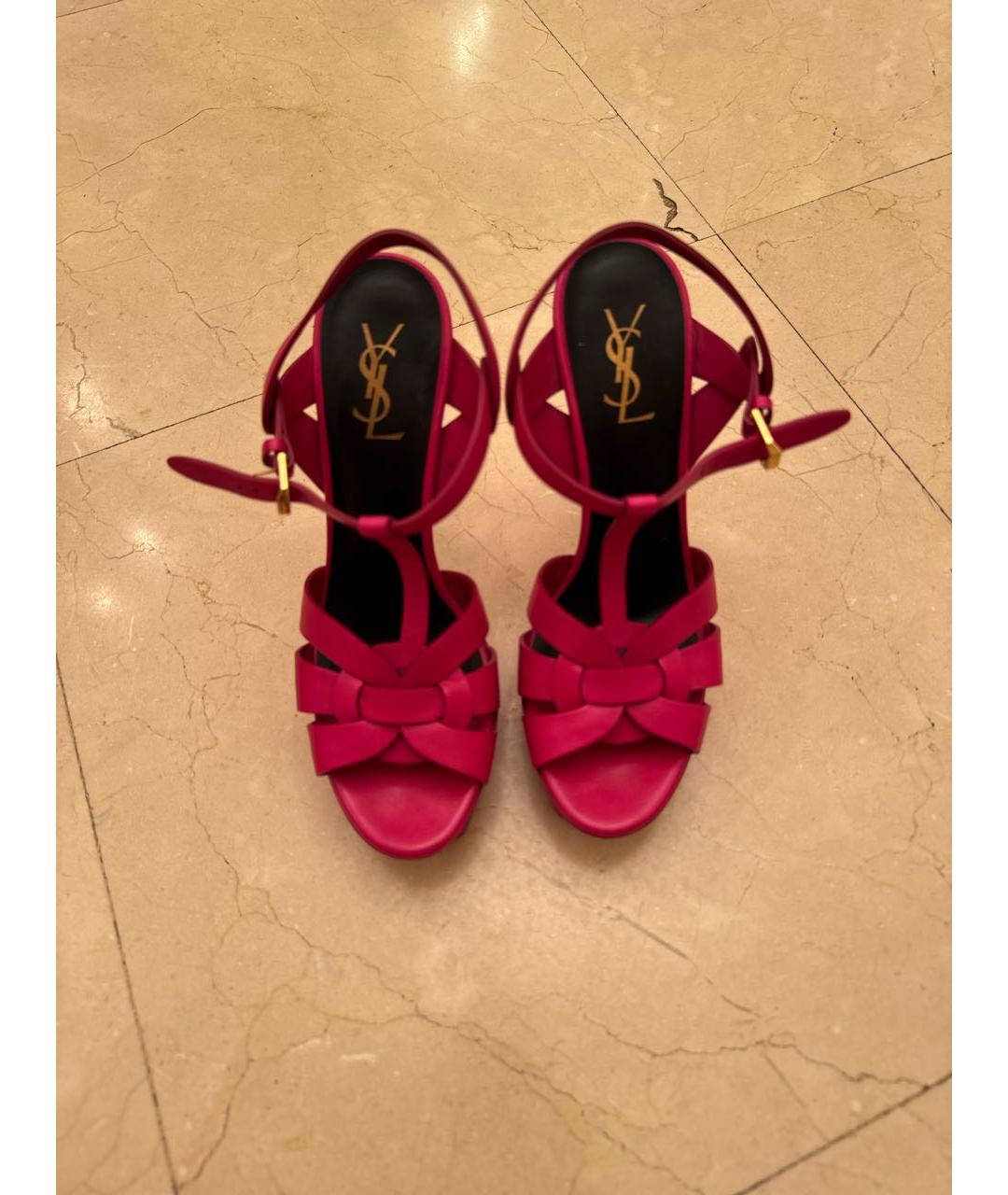 SAINT LAURENT Фуксия кожаные босоножки, фото 2