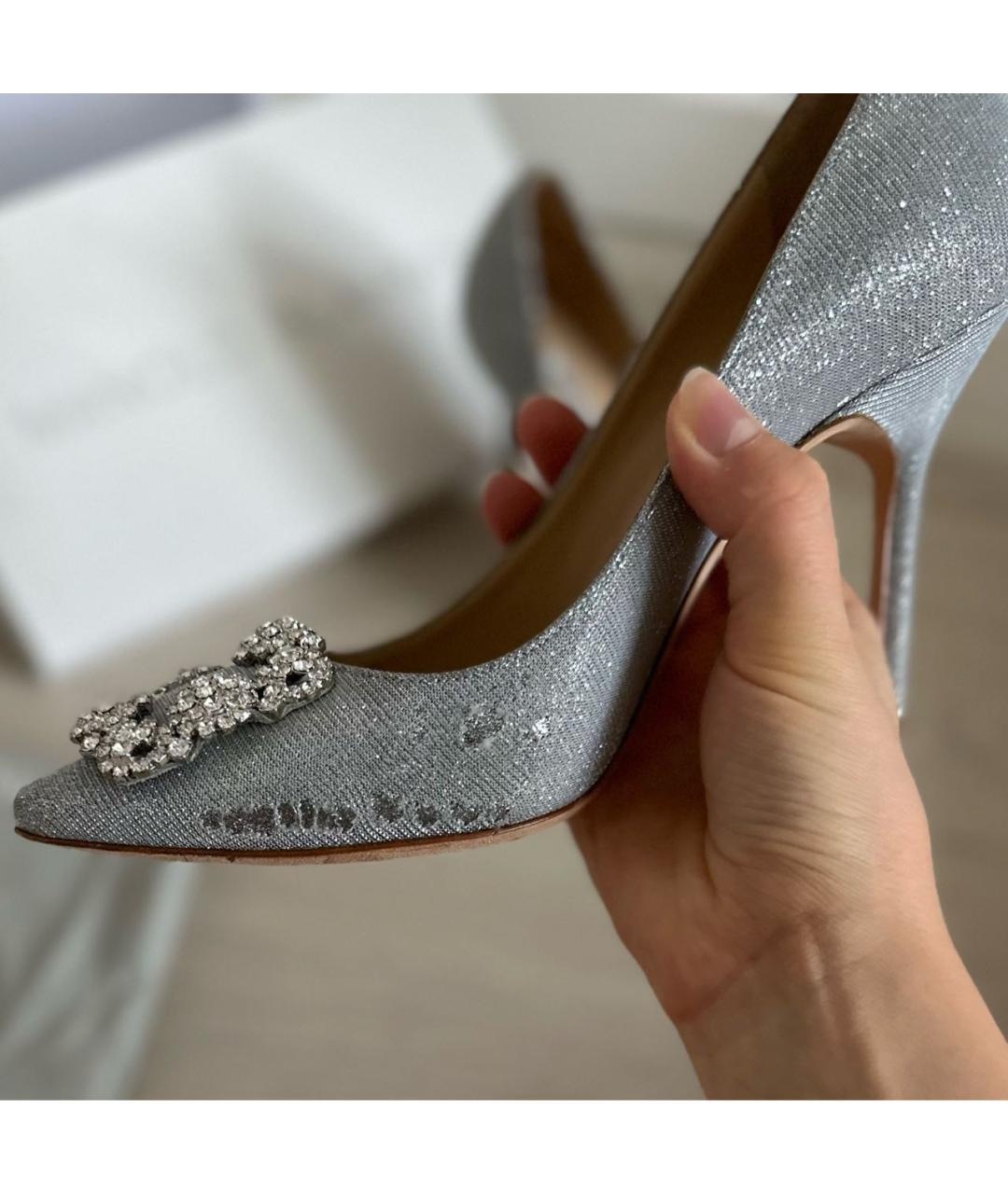 MANOLO BLAHNIK Серебряные лодочки на низком каблуке, фото 5