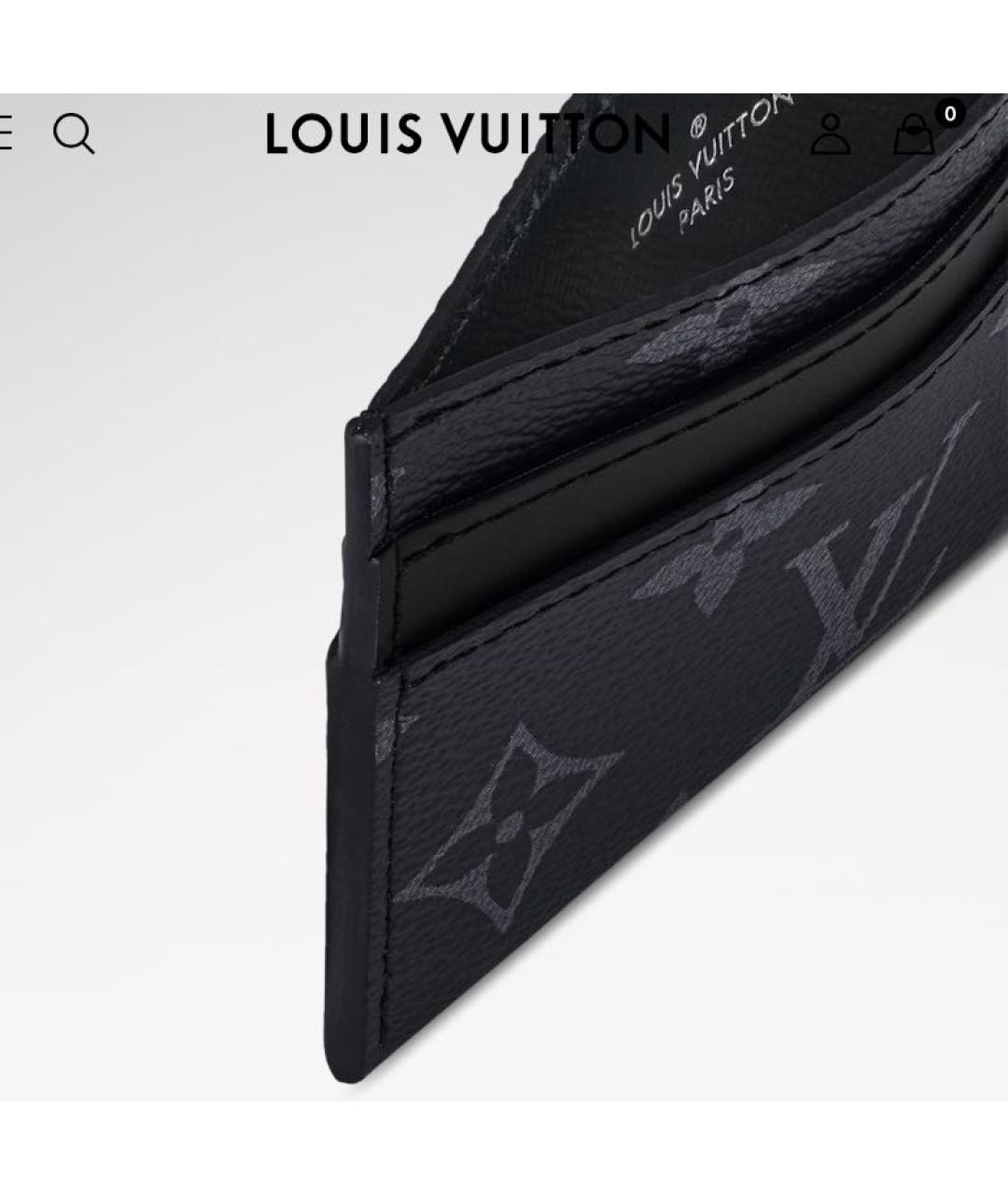 LOUIS VUITTON Антрацитовый кожаный кардхолдер, фото 3