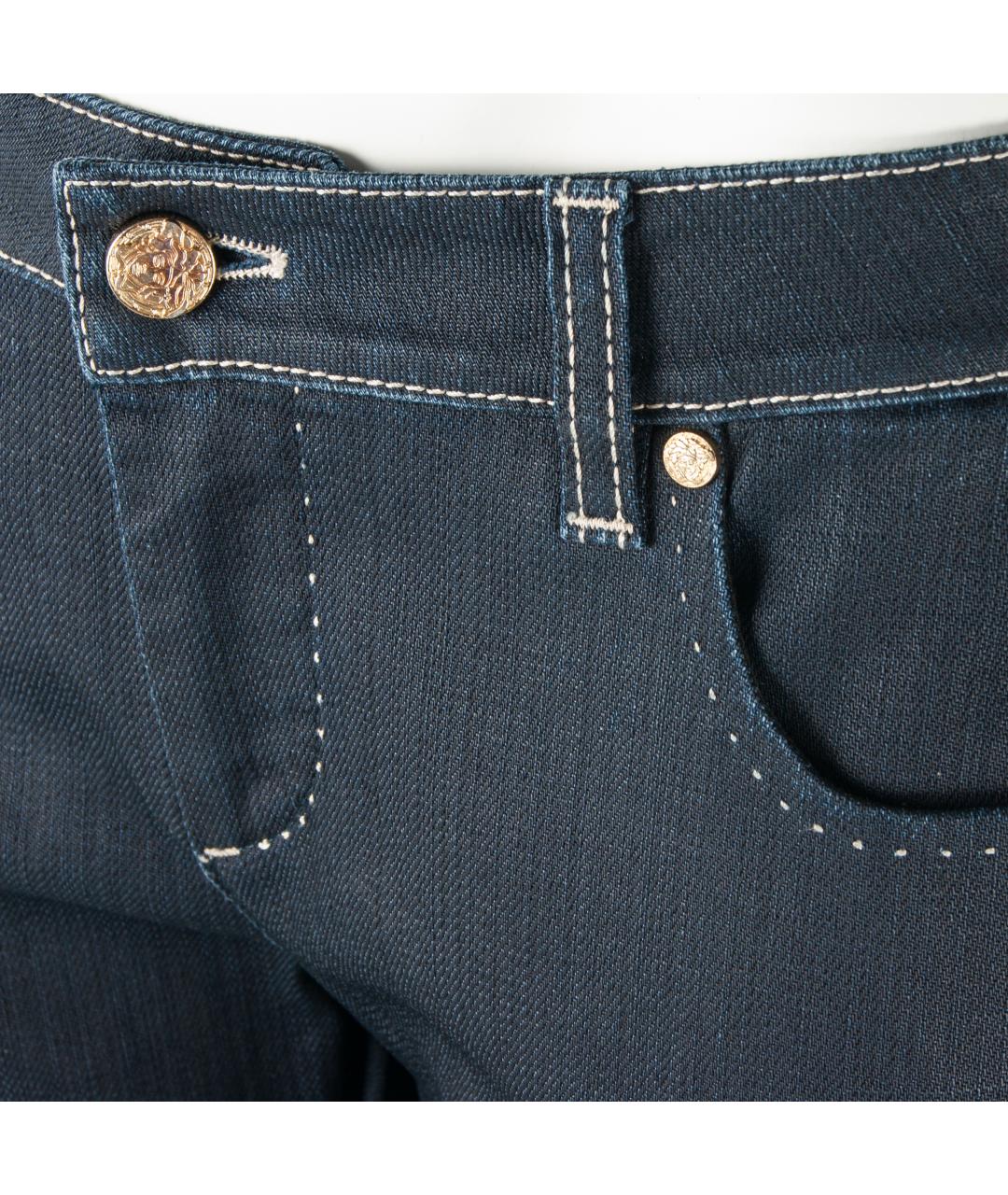 VERSACE Темно-синие хлопко-эластановые прямые джинсы, фото 4