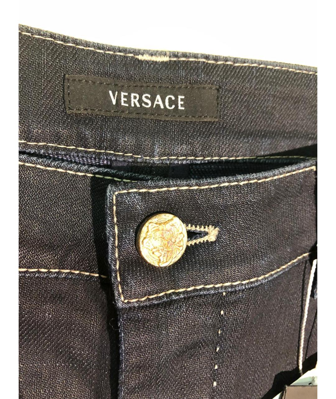 VERSACE Темно-синие хлопко-эластановые прямые джинсы, фото 4