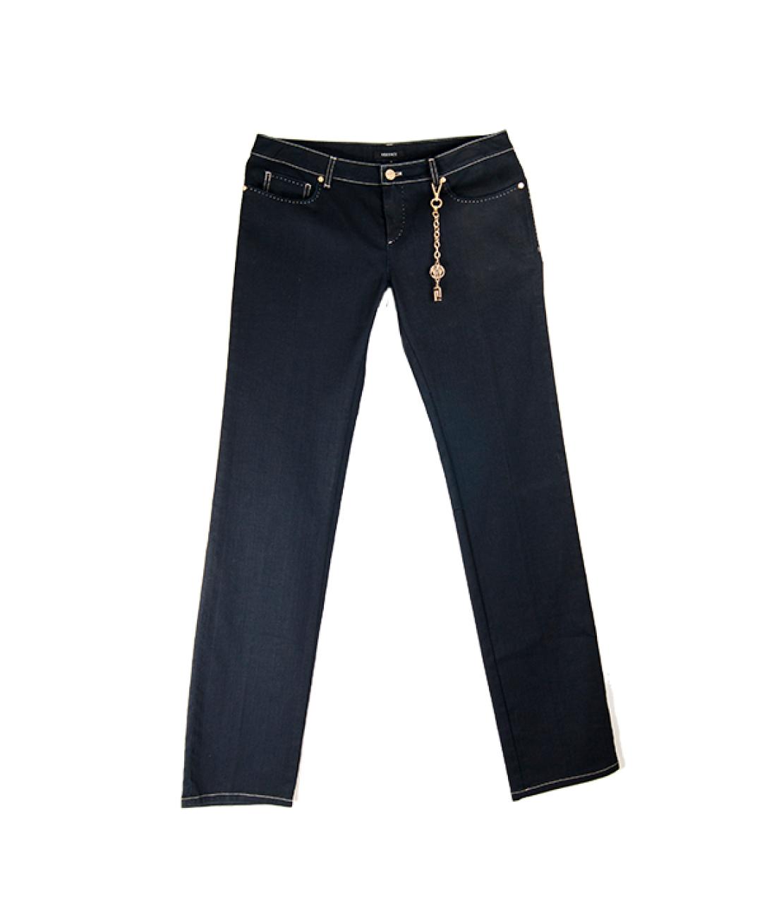 VERSACE Темно-синие хлопко-эластановые прямые джинсы, фото 8