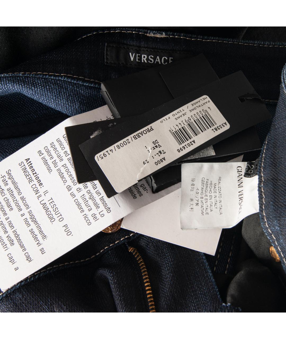 VERSACE Темно-синие хлопко-эластановые прямые джинсы, фото 7