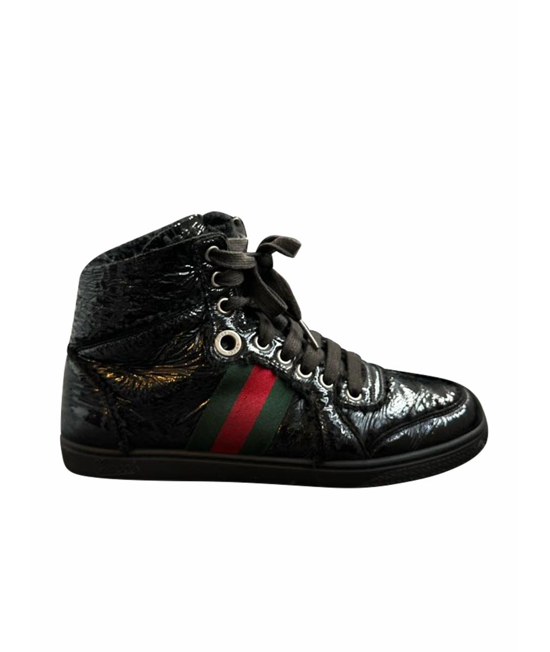 GUCCI Черные кеды из лакированной кожи, фото 1