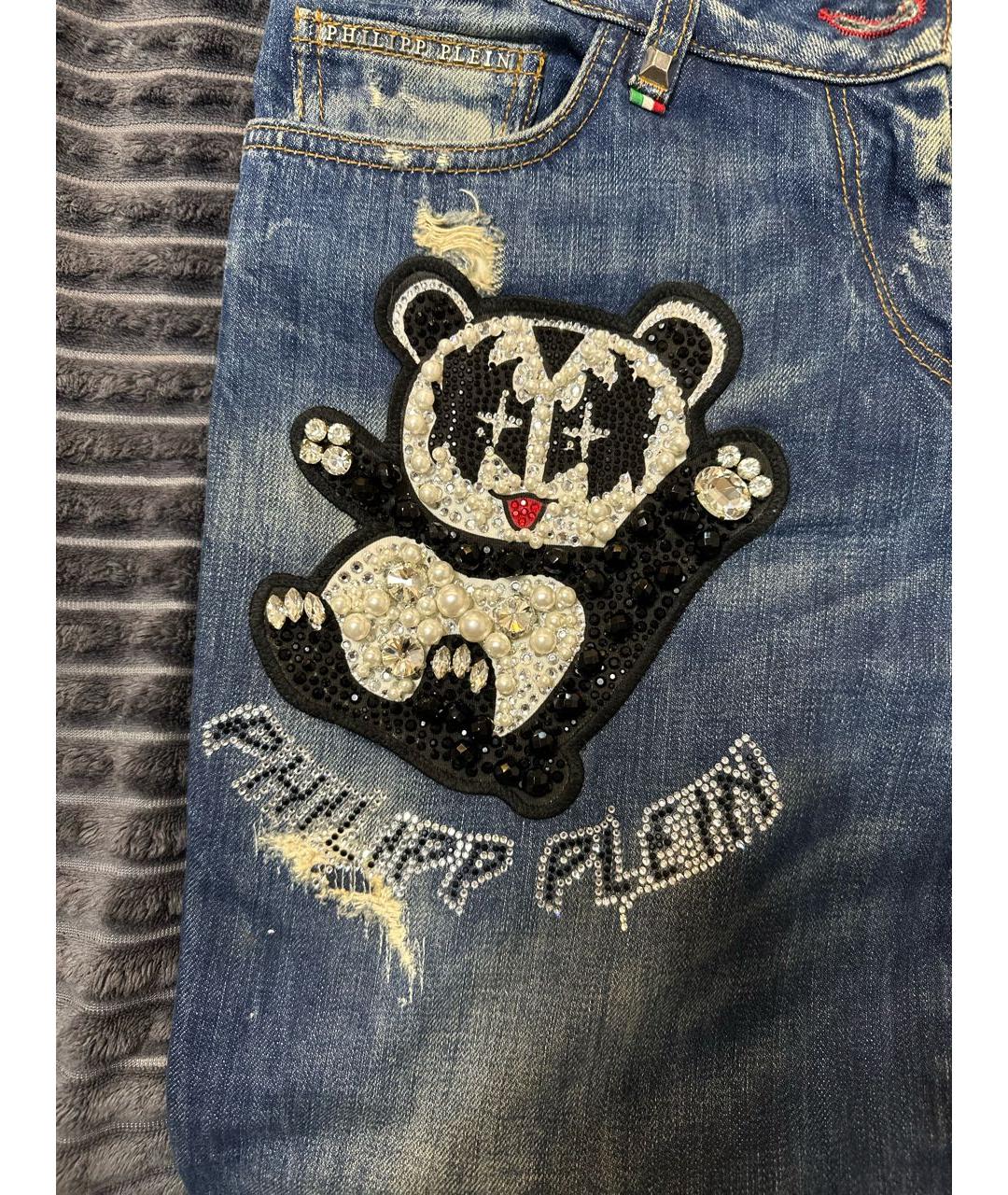 PHILIPP PLEIN Синие хлопковые прямые джинсы, фото 4