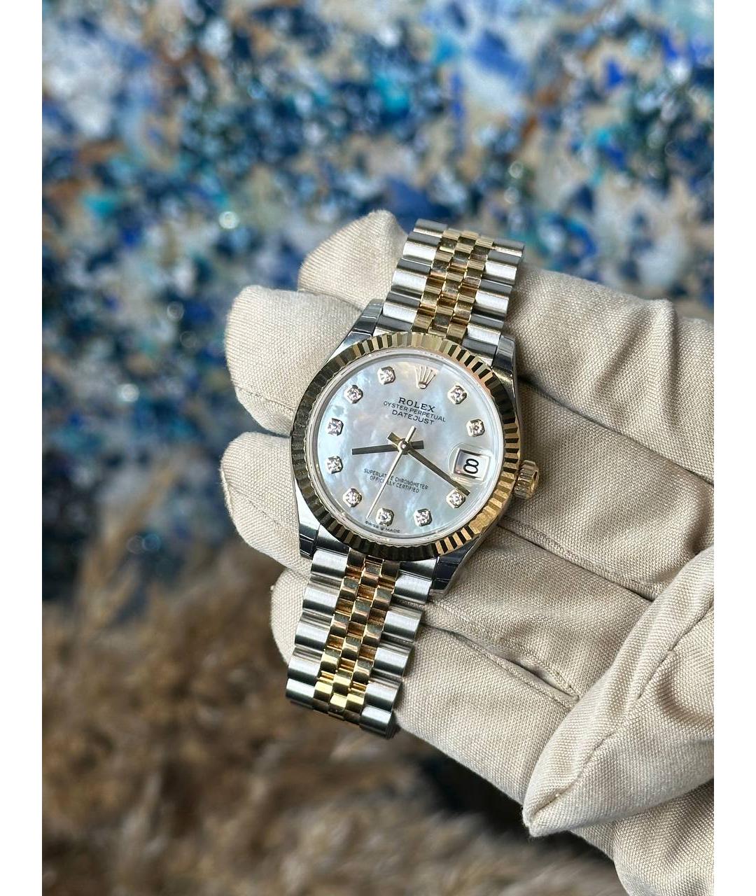 ROLEX Белые часы из желтого золота, фото 3