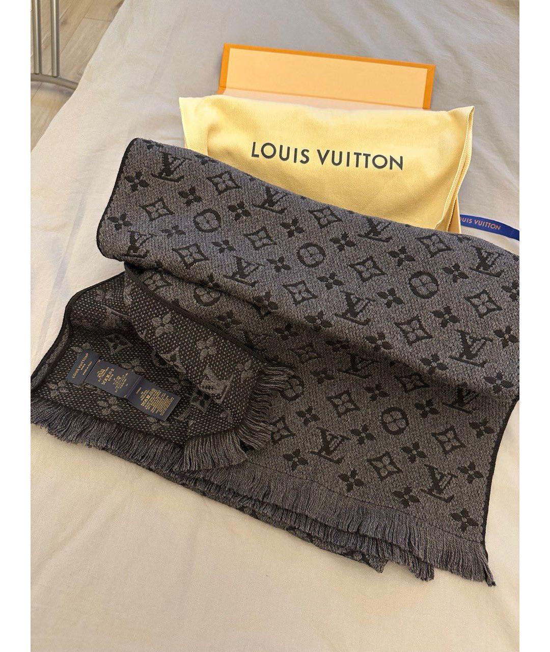 LOUIS VUITTON Антрацитовый шерстяной шарф, фото 5