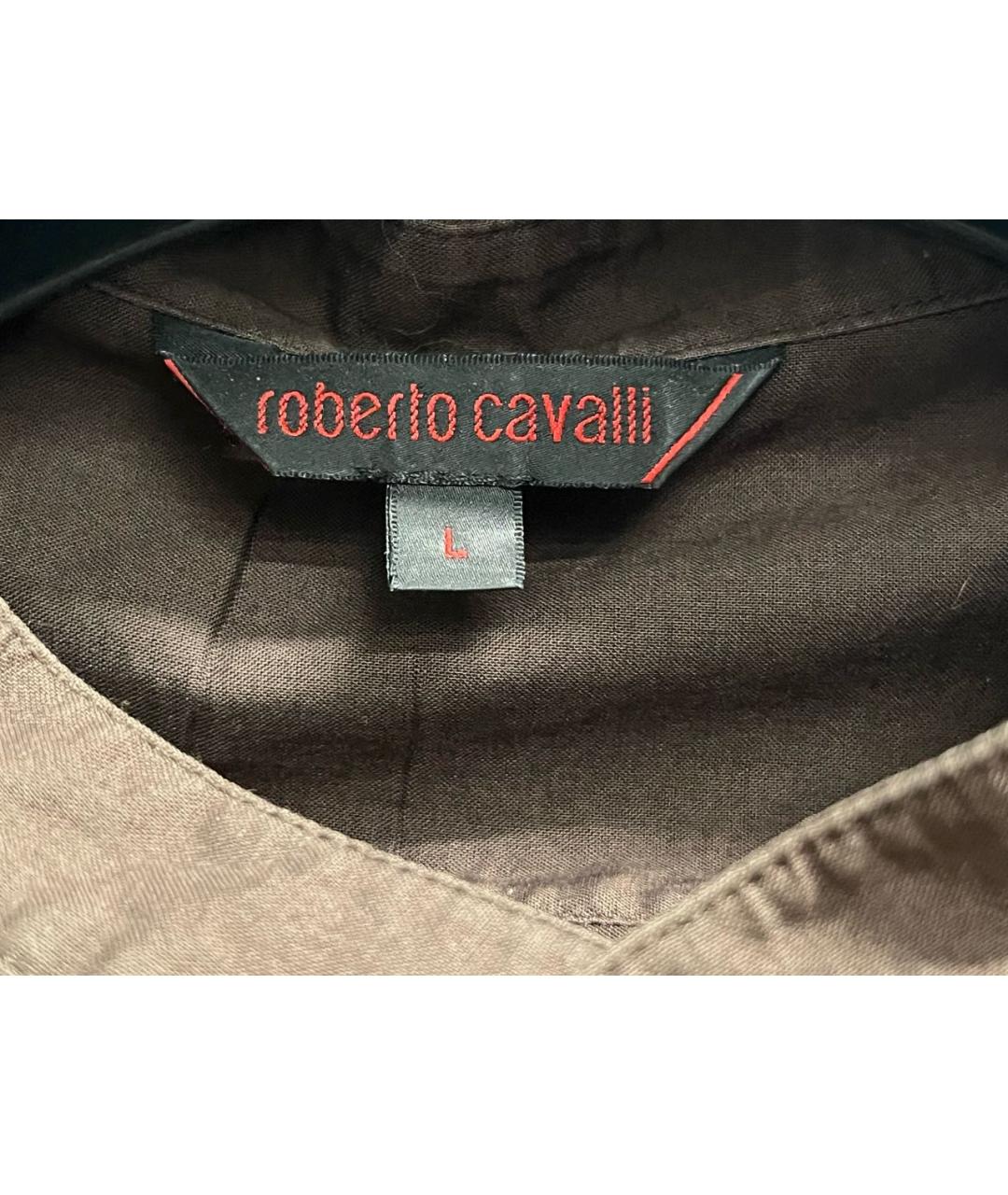 ROBERTO CAVALLI Коричневая хлопковая кэжуал рубашка, фото 3