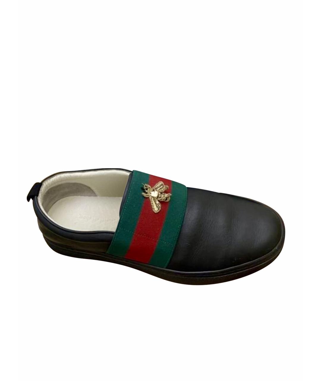 GUCCI Черные кожаные слипоны, фото 1