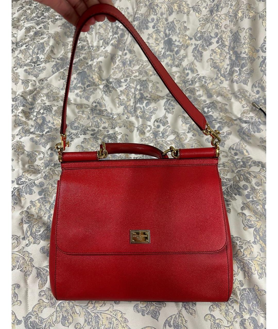 DOLCE&GABBANA Красная кожаная сумка с короткими ручками, фото 2