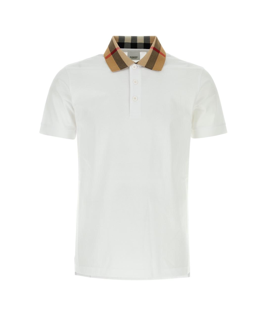 BURBERRY Белое хлопковое поло с коротким рукавом, фото 1