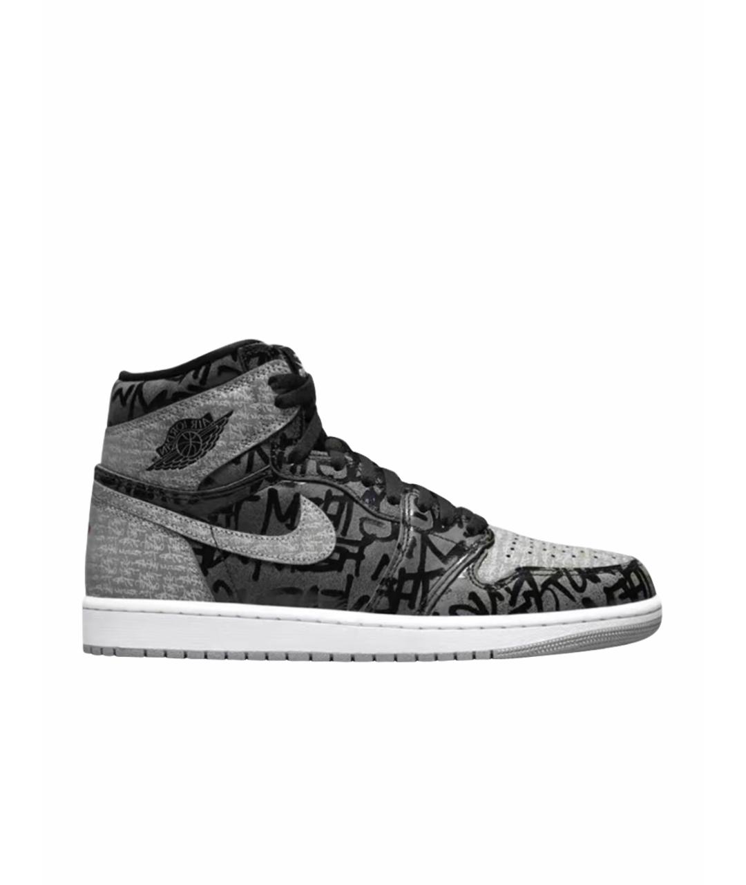 JORDAN Черные кожаные высокие кроссовки / кеды, фото 1