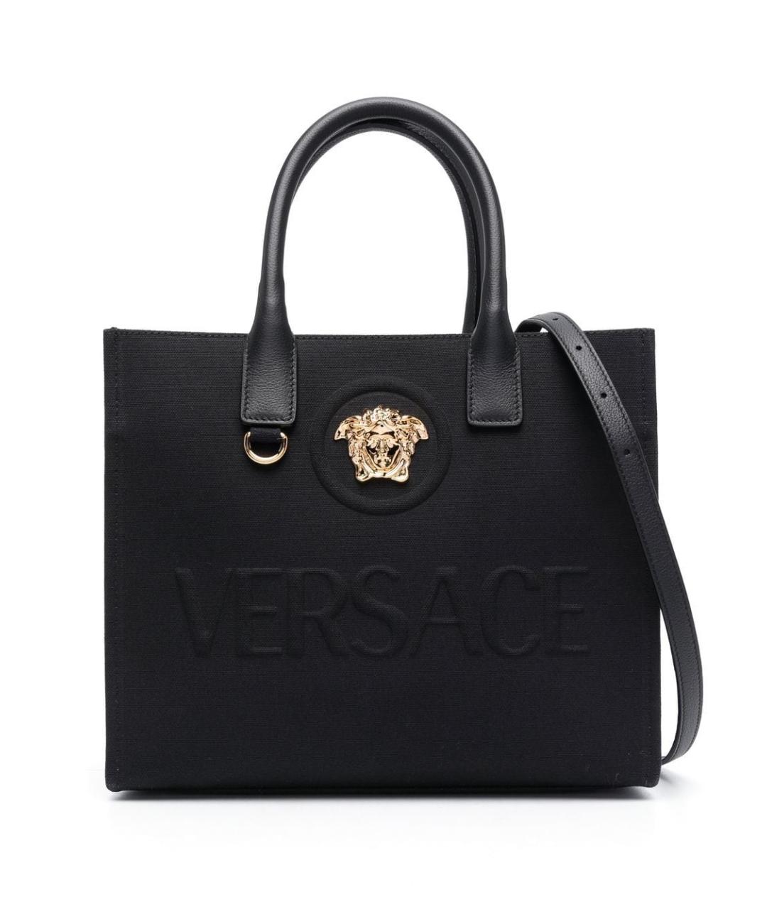 VERSACE Черная кожаная сумка тоут, фото 1