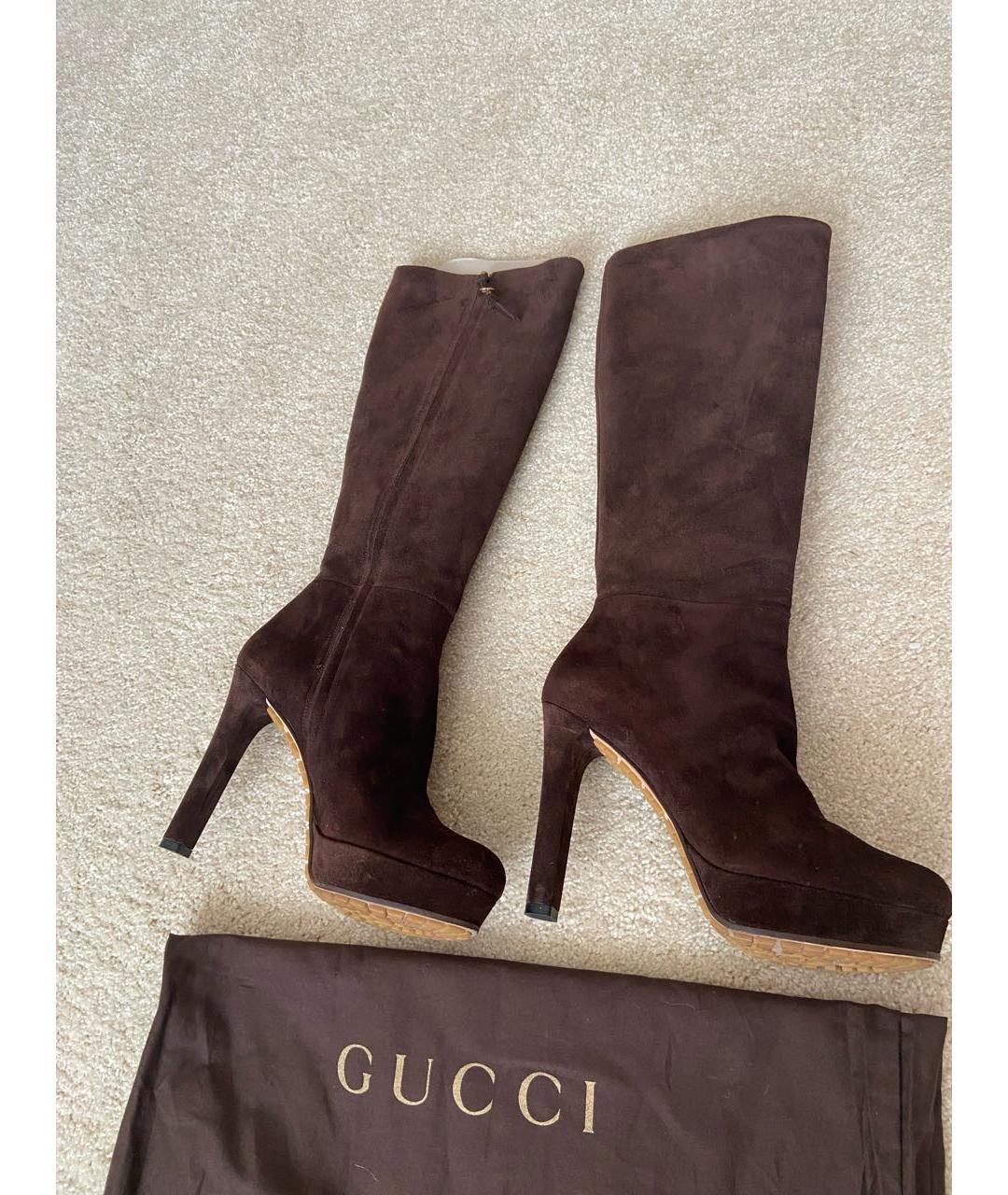 GUCCI Коричневые замшевые сапоги, фото 5