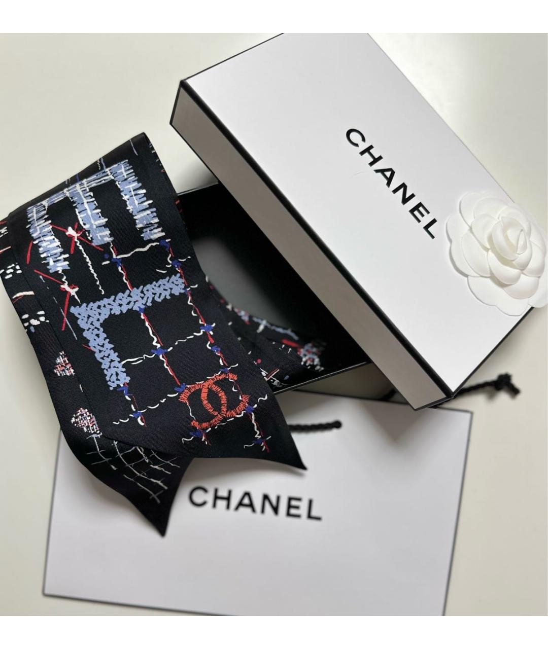 CHANEL Черный шелковый шарф, фото 5