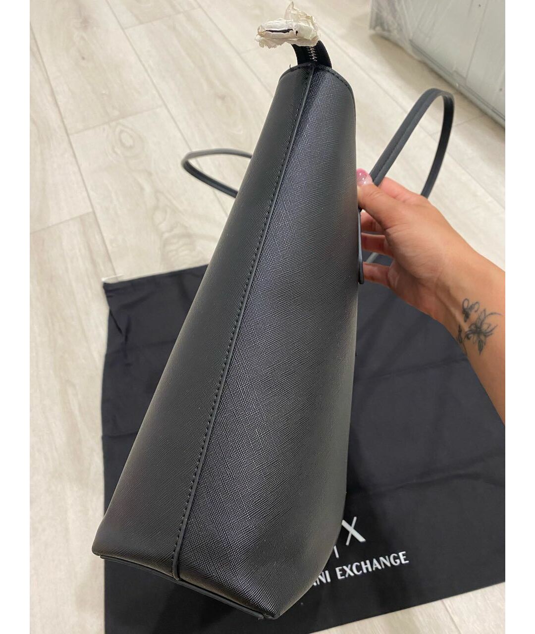 ARMANI EXCHANGE Черная кожаная сумка тоут, фото 2