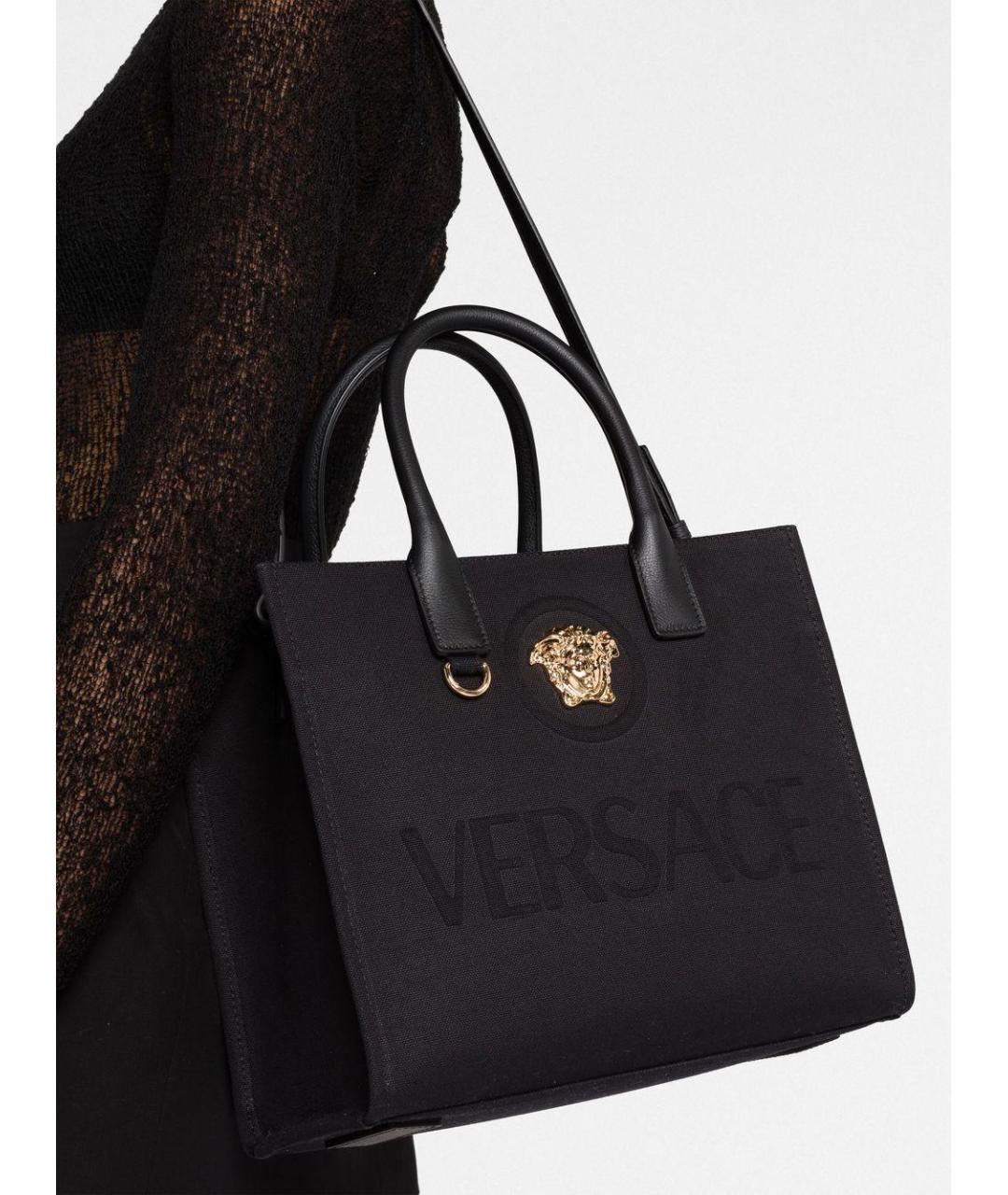 VERSACE Черная тканевая сумка тоут, фото 3