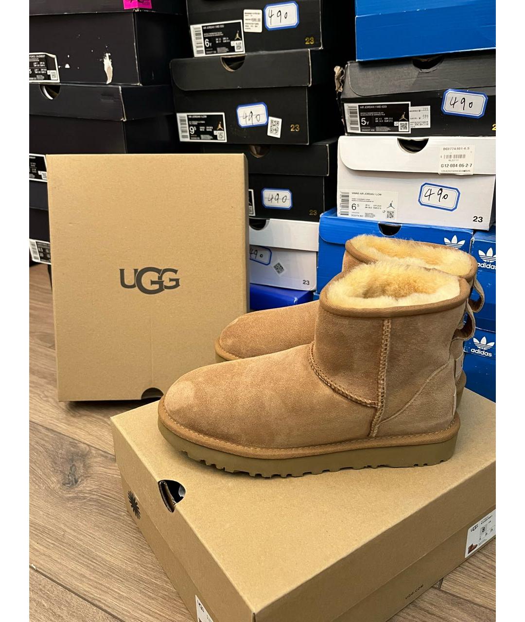 UGG AUSTRALIA Бежевые замшевые сапоги, фото 5