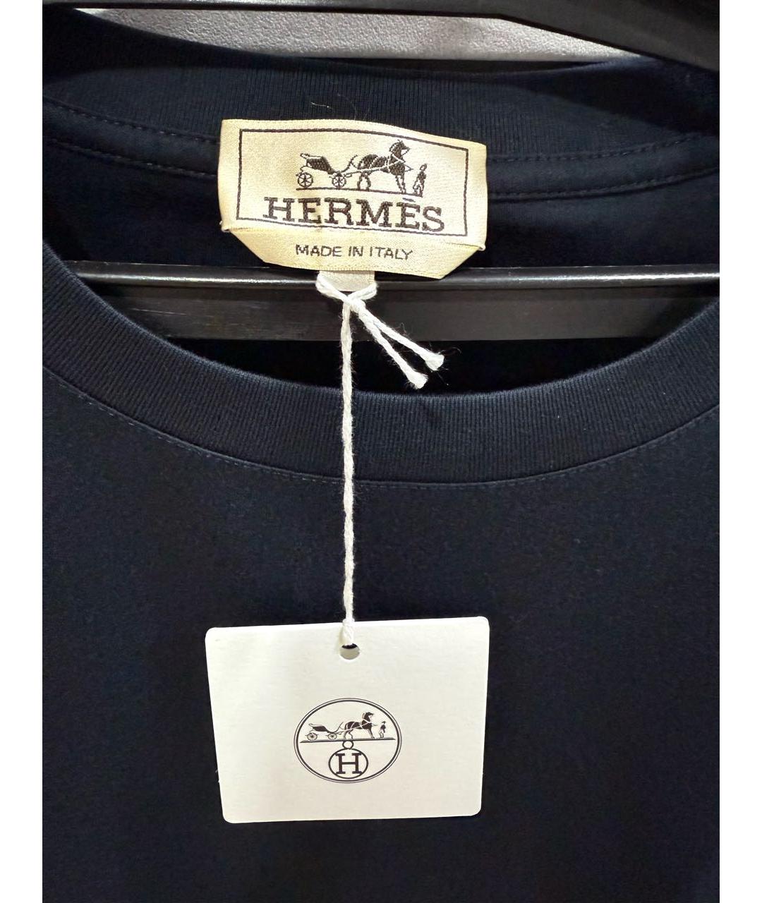 HERMES Темно-синяя хлопковая футболка, фото 3