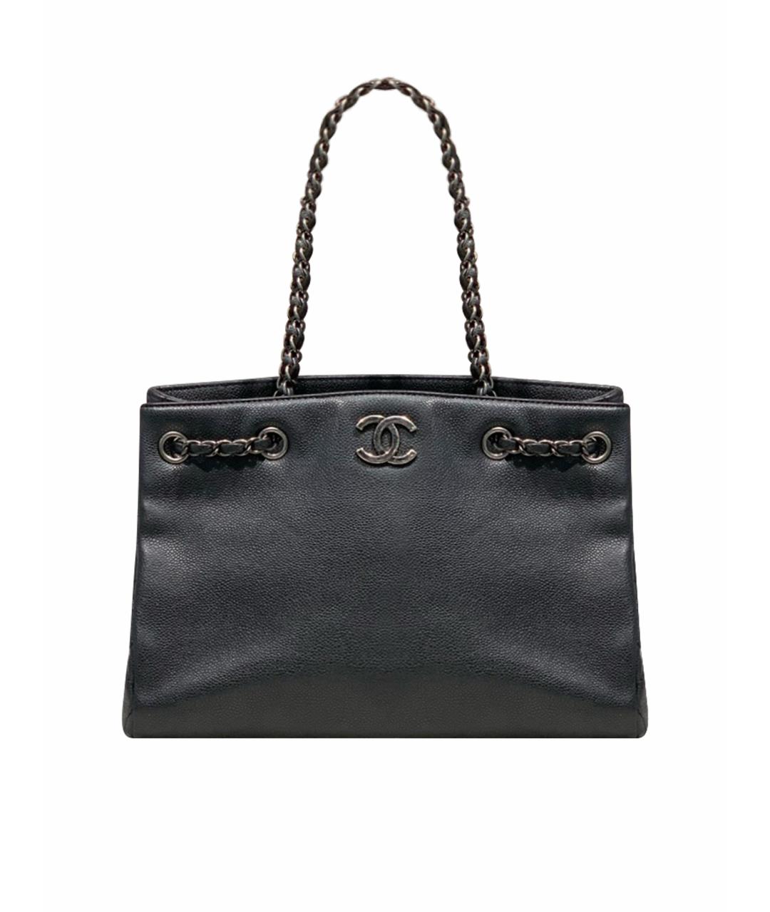 CHANEL Антрацитовая кожаная сумка тоут, фото 1