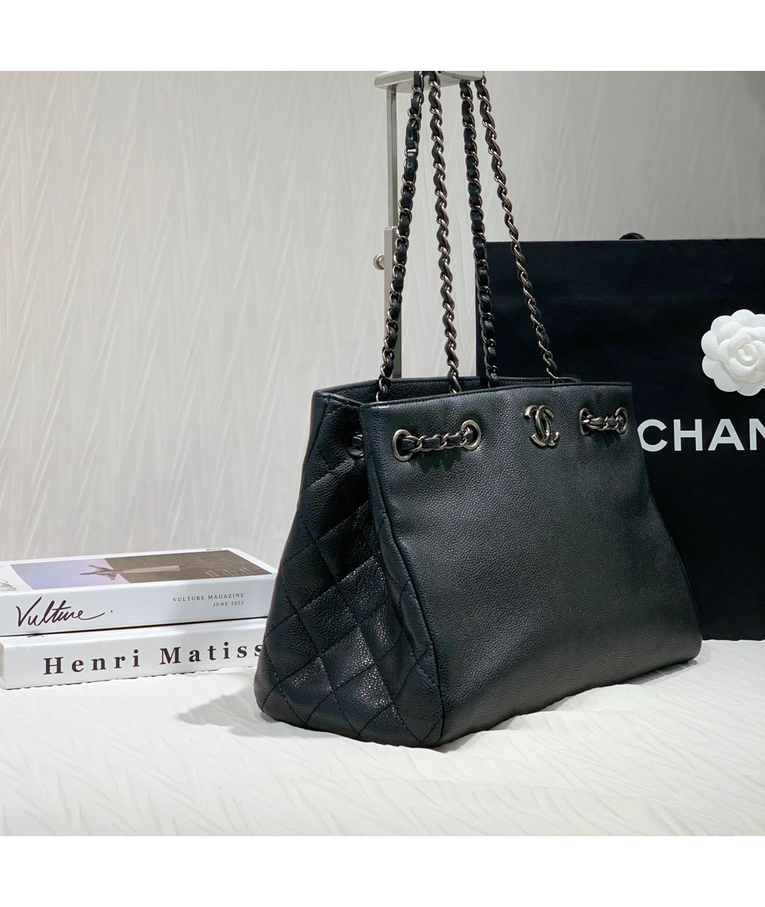 CHANEL Антрацитовая кожаная сумка тоут, фото 3