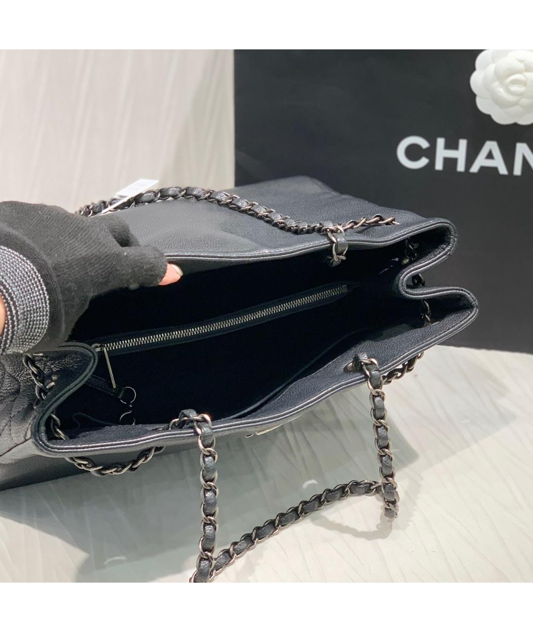 CHANEL Антрацитовая кожаная сумка тоут, фото 6