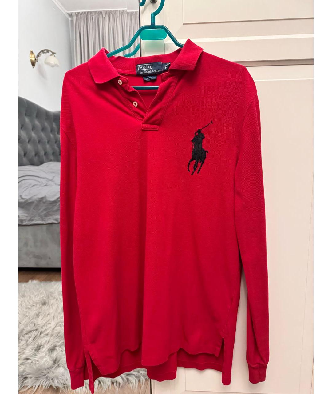 POLO RALPH LAUREN Красное хлопковое поло с длинным рукавом, фото 4