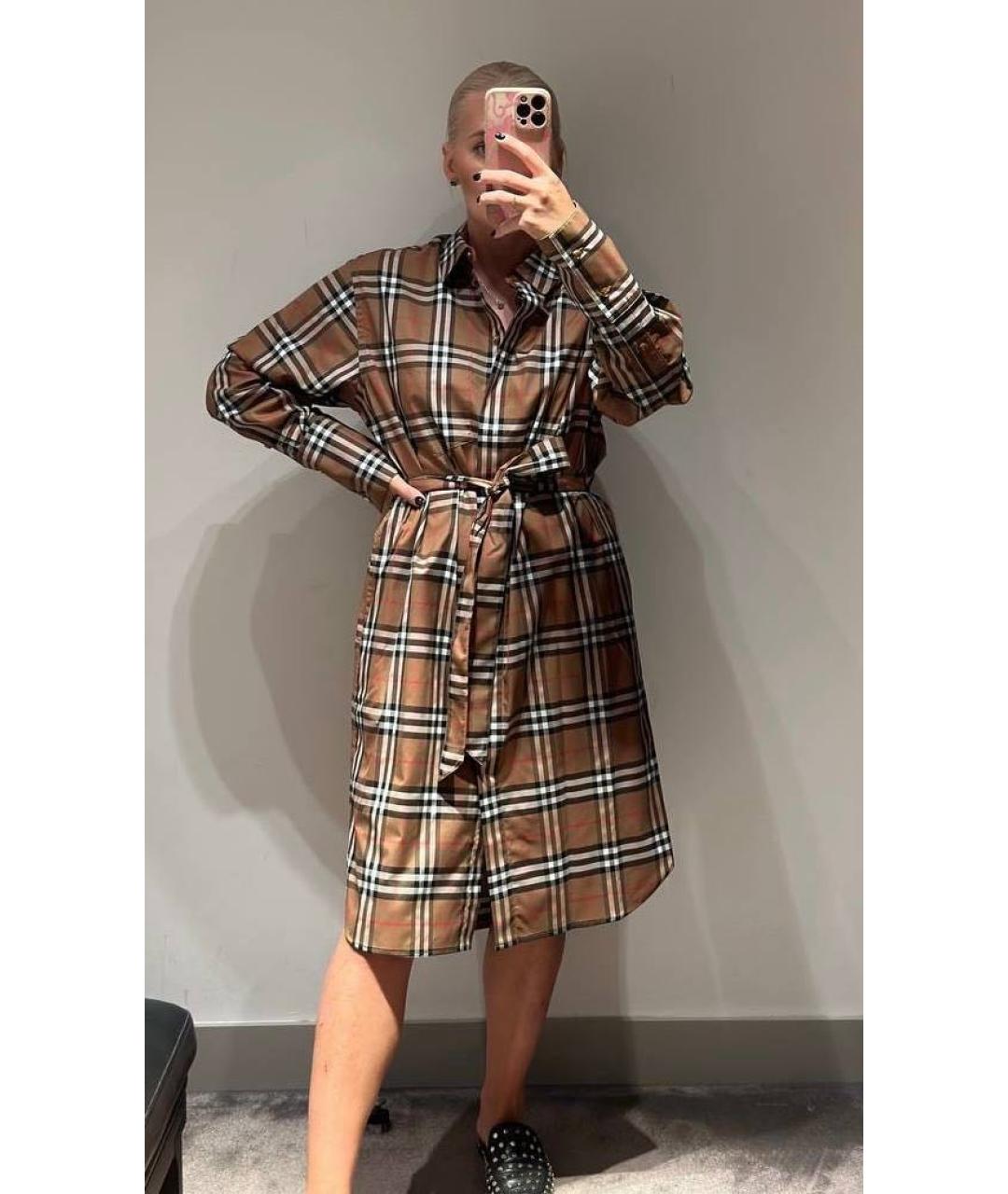 BURBERRY Коричневое хлопковое повседневное платье, фото 2