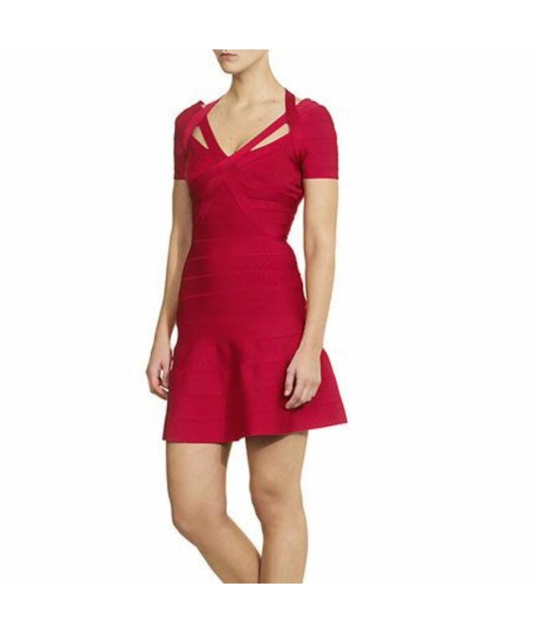 HERVE LEGER Красное вискозное коктейльное платье, фото 4