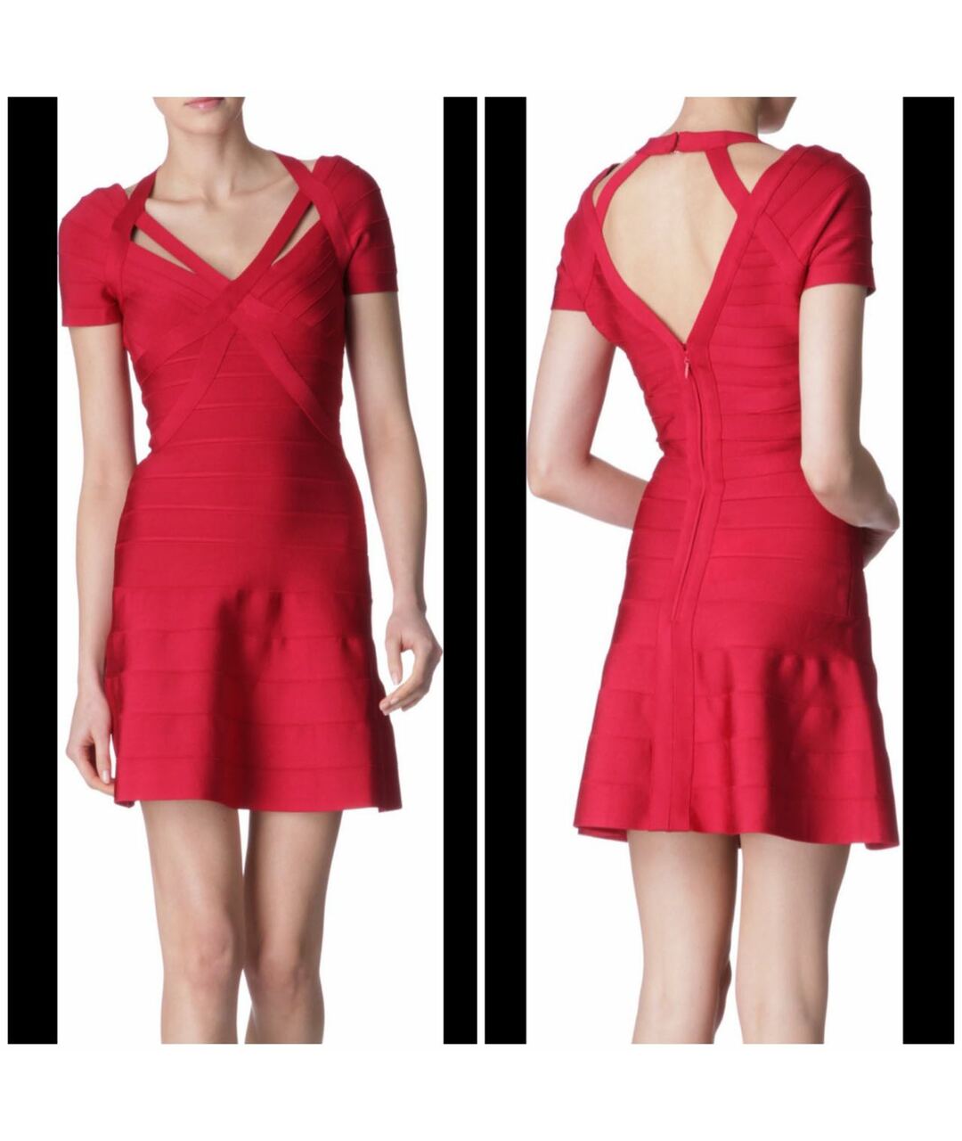 HERVE LEGER Красное вискозное коктейльное платье, фото 3